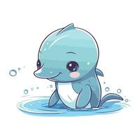 mignonne dessin animé bébé dauphin nager dans le mer. vecteur illustration.