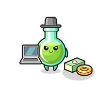 illustration de mascotte de béchers de laboratoire en tant que pirate informatique vecteur