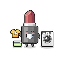 caricature de mascotte de rouge à lèvres avec machine à laver vecteur