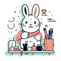 mignonne dessin animé lapin dans le cuisine. vecteur illustration dans une plat style.