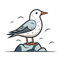 mouette permanent sur une rock. vecteur illustration dans dessin animé style.