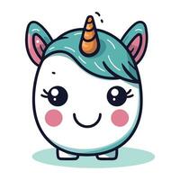 mignonne Licorne tête kawaii personnage icône vecteur illustration designicon