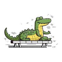 dessin animé crocodile séance sur une banc. vecteur illustration pour votre conception