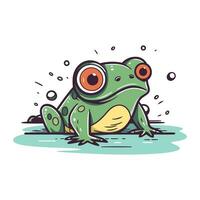 grenouille dessin animé vecteur illustration. mignonne vert amphibie personnage.