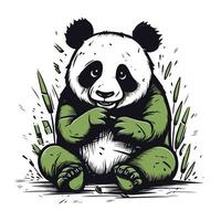 mignonne Panda ours séance sur le herbe. vecteur illustration.