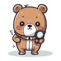 mignonne ours en portant une grossissant verre dessin animé personnage vecteur illustration.