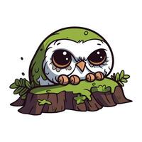 mignonne dessin animé hibou séance sur une arbre souche. vecteur illustration.