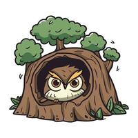 hibou dans le creux de une arbre. vecteur dessin animé illustration.