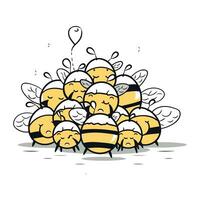 dessin animé abeille avec triste visages. vecteur illustration de une groupe de les abeilles.