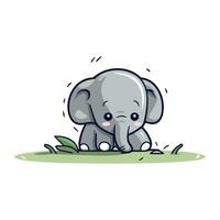 mignonne bébé l'éléphant séance sur le herbe. vecteur illustration dans dessin animé style.