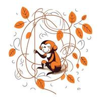 mignonne singe est assis sur une branche de un l'automne arbre. vecteur illustration.