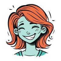 souriant fille avec rouge cheveux. vecteur illustration dans bande dessinée style.