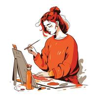 magnifique Jeune femme peintre dessin une image avec des peintures. vecteur illustration