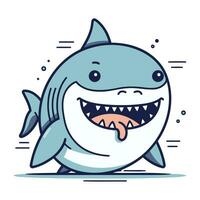 mignonne dessin animé requin. vecteur illustration de une souriant dessin animé requin.