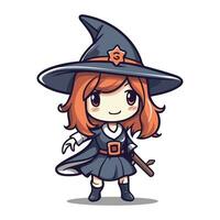 Halloween sorcière fille avec balai dessin animé personnage vecteur illustration.