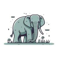 vecteur illustration de un l'éléphant permanent dans le herbe et à la recherche à le caméra.