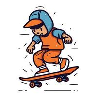 skateur dans casquette monte sur planche à roulette. vecteur illustration.