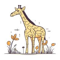 girafe dans le parc. vecteur illustration. dessin animé style.
