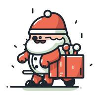 Père Noël claus en portant une cadeau boîte. vecteur illustration dans dessin animé style.
