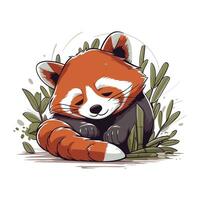 mignonne rouge Panda séance dans le feuilles. vecteur illustration.