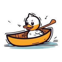 mignonne canard dans une bateau. vecteur illustration sur blanc Contexte.