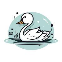 vecteur illustration de une blanc cygne nager dans une étang avec l'eau gouttes.