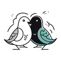 mignonne griffonnage couple de pigeons isolé icône vecteur illustration conception