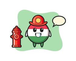 personnage mascotte de l'insigne du drapeau hongrois en tant que pompier vecteur