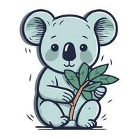 mignonne koala en portant une branche avec feuilles. vecteur illustration.