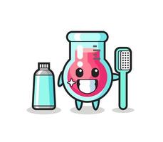 mascotte, illustration, de, laboratoire, bécher, à, a, brosse à dents vecteur