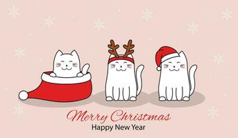 joyeux Noël salutation carte avec mignonne chats porter hiver tenues. content vacances dessin animé personnage. vecteur illustration