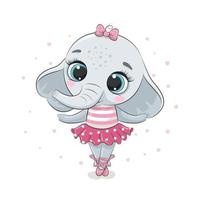 jolie ballerine bébé éléphant dans une jupe rose. illustration vectorielle. vecteur