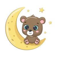 mignon bébé ours assis sur la lune. illustration vectorielle. vecteur