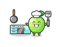 illustration du personnage de pomme verte en tant que chef cuisinier vecteur