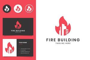 création de logo d'espace négatif de bâtiment d'incendie vecteur