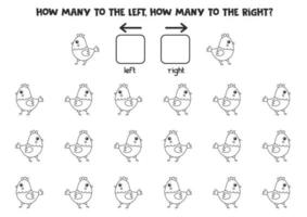à gauche ou à droite avec la poule noire et blanche. feuille de calcul logique vecteur