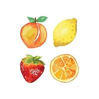 aquarelle de fruits mélangés, pêche, orange, fraise, citron vecteur