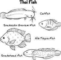 vecteur de dessin à la main de poissons thaïlandais