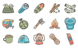 jeu d'icônes de camping en style cartoon vecteur