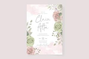 modèle d'invitation de mariage avec de belles fleurs et feuilles vecteur