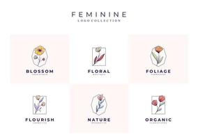 beaux logos floraux avec des noms de mariée vecteur