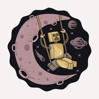 robot se balançant sur l'illustration de la lune vecteur