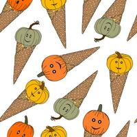 sucré et effrayant la glace crème. mignonne dessin animé Halloween la glace crème - vecteur sans couture modèle