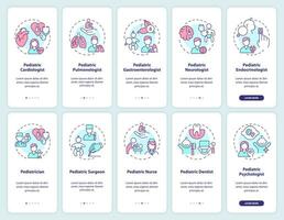 pédiatrique un service l'intégration mobile app écran ensemble. enfant soins de santé procédure pas à pas 5 pas modifiable graphique instructions avec linéaire concepts. interface utilisateur, ux, gui modèle vecteur