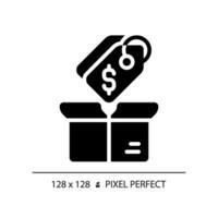 pixel parfait glyphe style prix étiquette icône, isolé vecteur, produit la gestion illustration. vecteur
