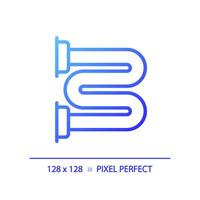 2d pixel parfait pente chauffé serviette rail icône, isolé vecteur, bleu mince ligne illustration représentant plomberie. vecteur