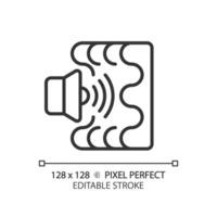 2d pixel parfait modifiable du son absorption noir icône, isolé vecteur, insonorisation mince ligne illustration. vecteur