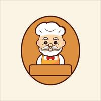 content et souriant oncle une dessin animé vecteur de chef avec une blanc chapeau et uniforme