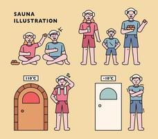 les personnes qui aiment les saunas coréens. vecteur