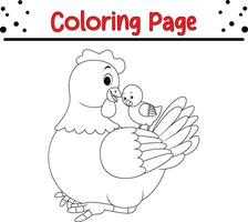 mignonne poule oiseau coloration page vecteur